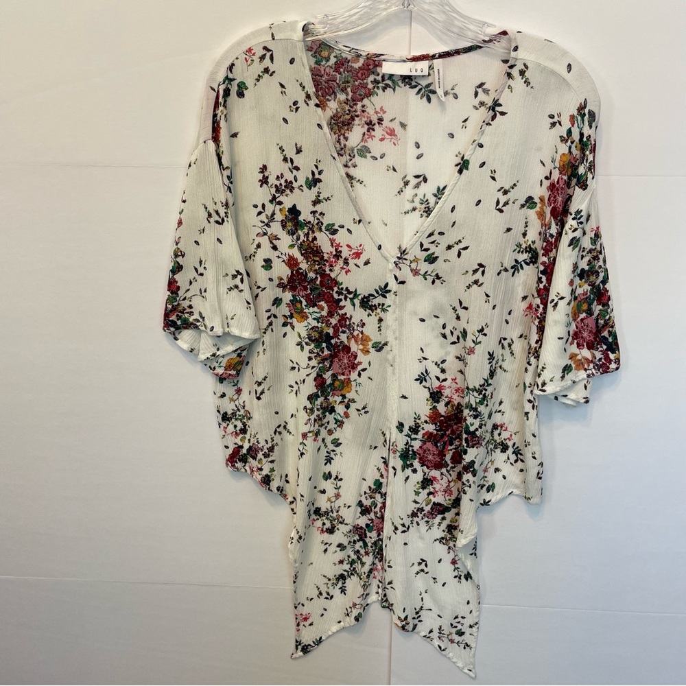 LUQ Women’s Short Sleeve Rhee Tie Front Blouse/Top/Shirt Sz S